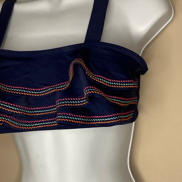 Land's End Girls Ruffle Flounce Bikini Top Navy Embroidered Cross Back Size 16 - Picture 9 of 16